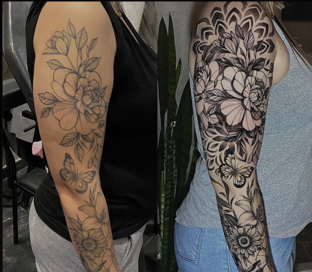 Cobertura Floral Manga - Cobertura extensa com composição floral e geométrica